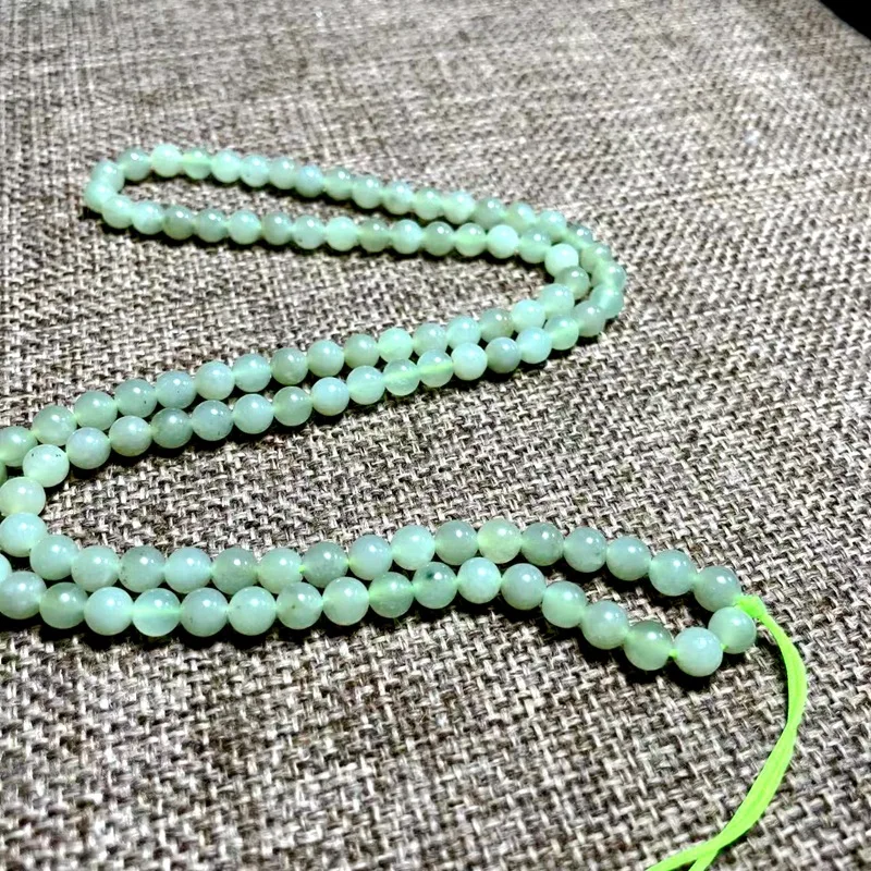 Hetian Green-White Jade Round Beads 6Mm Bracelet, Necklace, Jadeite Chain With Black Spots And Cotton-Like Inclusions