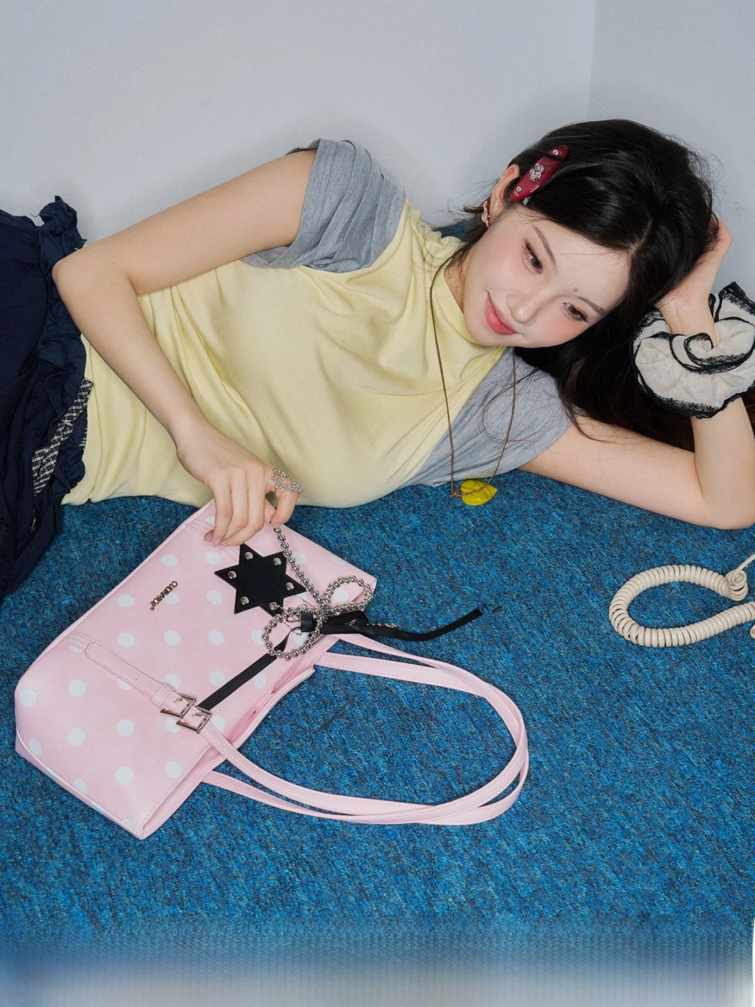 Cultivator Original Retro Korean Style Commuter Bag Polka Dot Contrast Color Shoulder Bag Casual Hobo Bag for Women