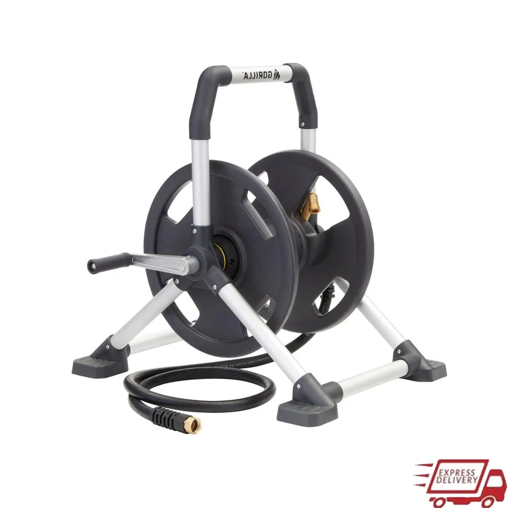 Aluminum Hose Reel with Brass Connections Durable Kink-Free Frame Holds 150 ft. Hose