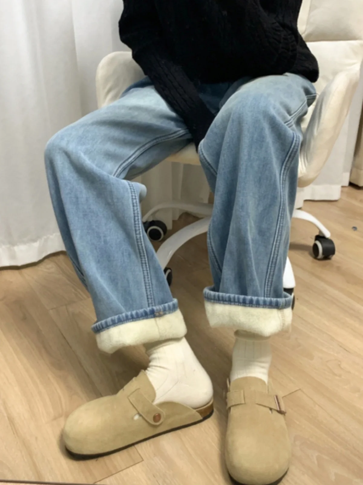 حجم كبير ارتفاع الخصر مستقيم الساق Fce اصطف واسعة الساق الجينز المرأة الخريف جديد Sle التخسيس الطابق طول بنطلون