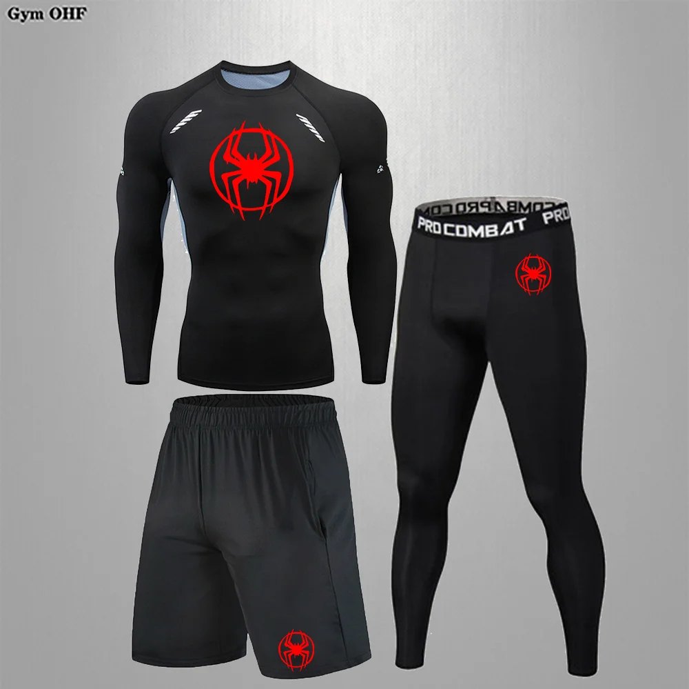 New Men Sportswear Rashguard Jiu Jitsu BJJ Compression T Shirt+Leggings Man Set Gym Fitness Running Sportsuits Men Clothing 2099