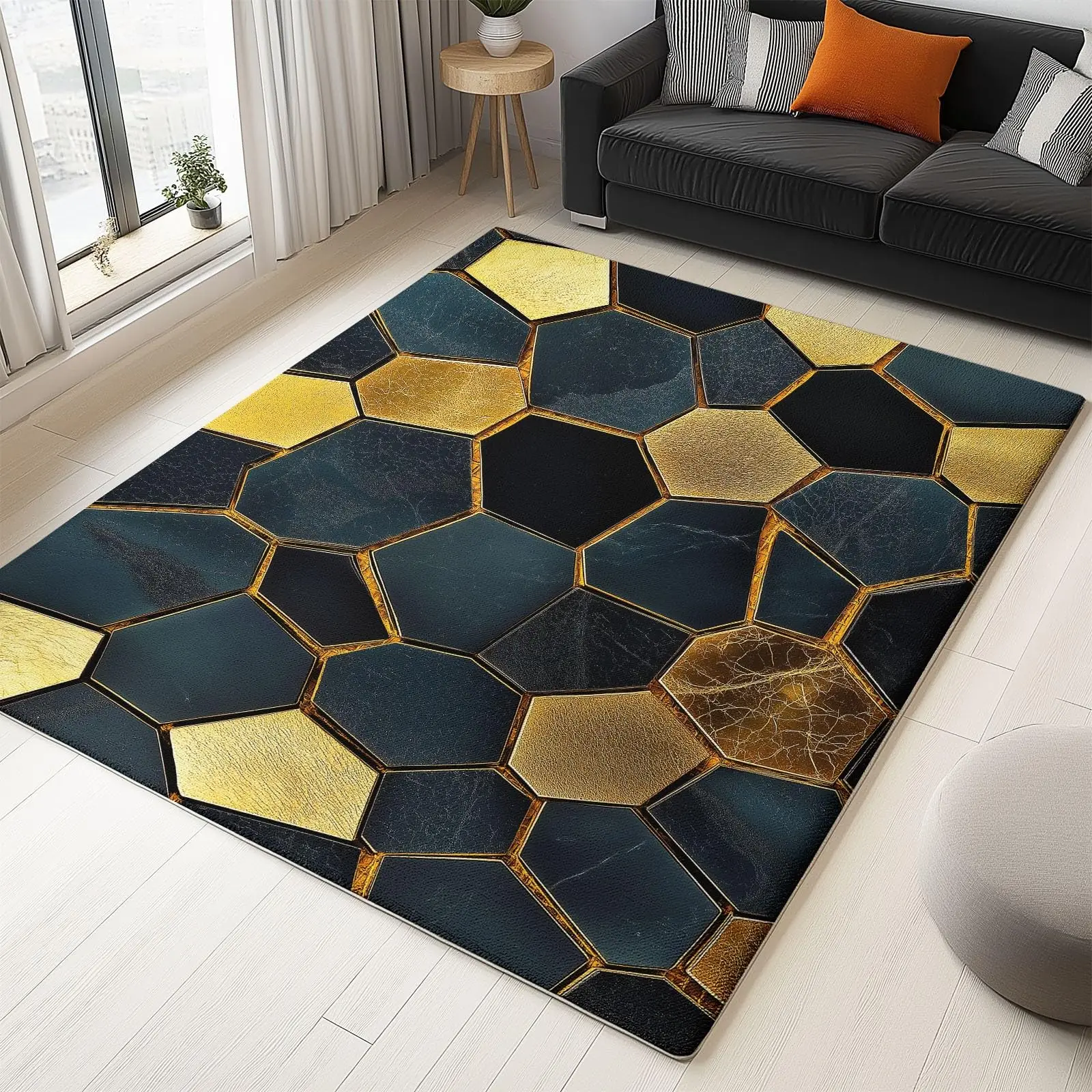 Modern Minimalist Geometric Rug Non Slip Foldable Washable Indoor Floor Mat for Family Bedroom Entryway Hallway Office Apartment