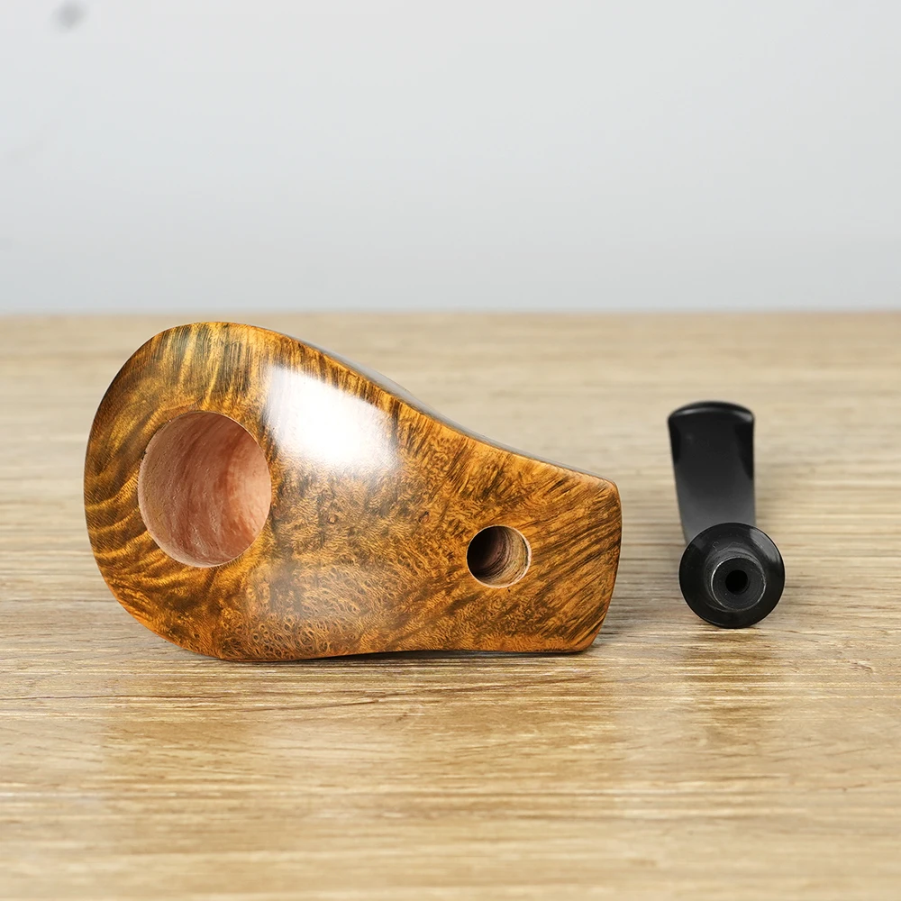 Briarwood tobacco pipe, handmade free-style pipe, goblet-style standing pipe,  solid wood pipe,  mouthpiece military plug design