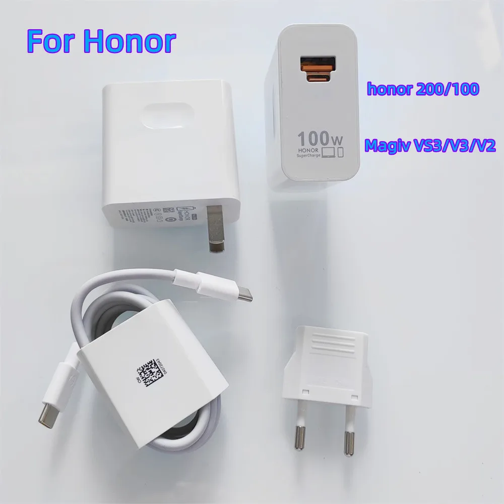 

Honor Fast Charger EU/US Max 100 Вт SuperCharge PD/QC 3.0 Quick Charge для Honor 200 100 MagicBook 14 15 6A Тип C To tipo C Кабель
