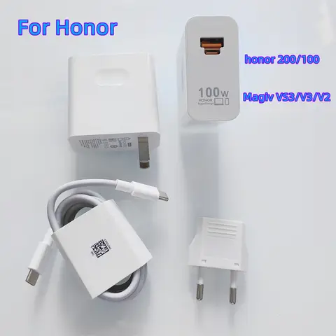 Honor 고속 충전기 EU/US 최대 100W 슈퍼 차지 PD/QC 3.0 고속 충전, Honor 200 100 MagicBook 14 15 6A C타입 to Tipo C 케이블용