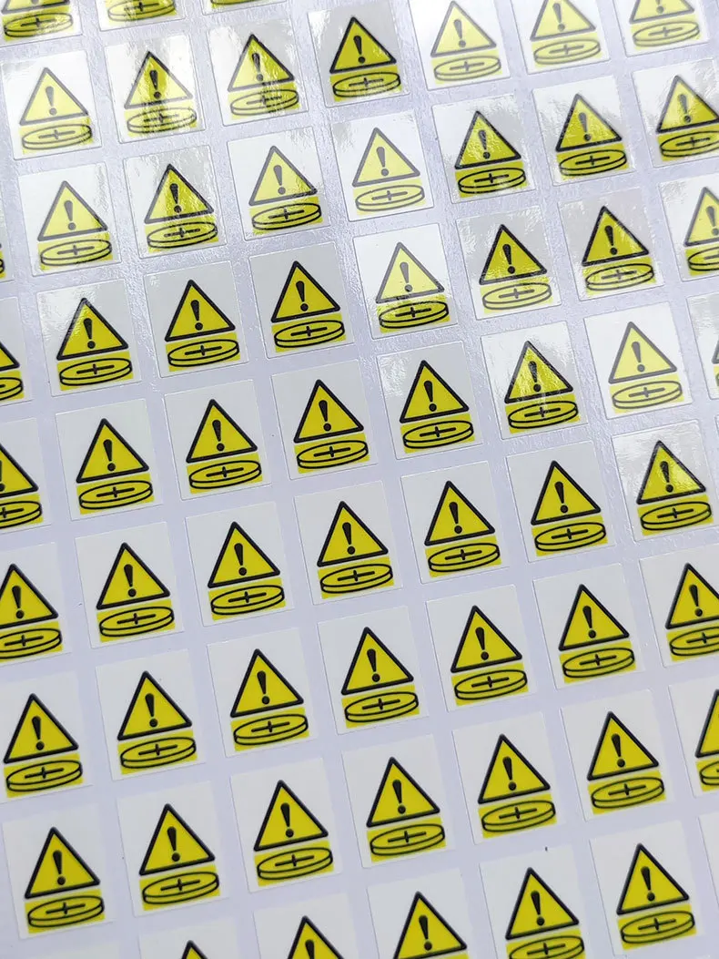 Square PVC Safety Warning Decal Button Battery Adhesive Sticker Eco Friendly Color Coded Label For Electronic Gadget Supply