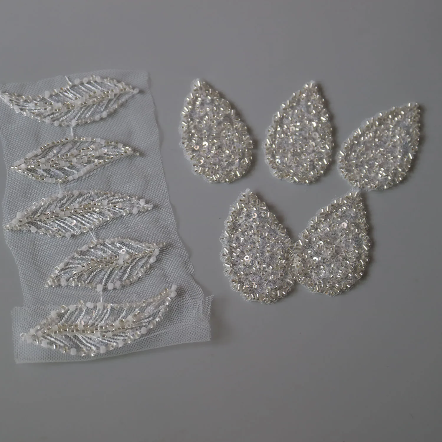 5pc/lot leaves flower sequins lace appliques for wedding dresses Bridal crystal headdress hairpin accessories DIY craft supplies