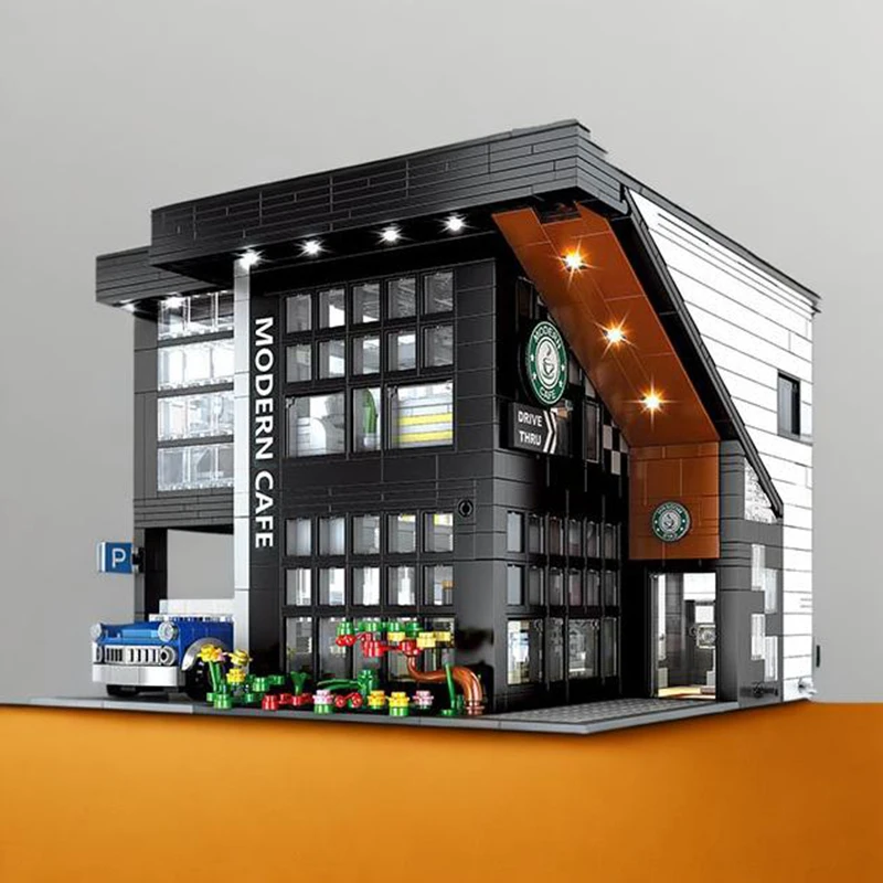 都市建築ストリートビューカフェ建設セット Moc レンガ DIY ビルディングブロック組み立ておもちゃギフト現代コーヒーショップモデル