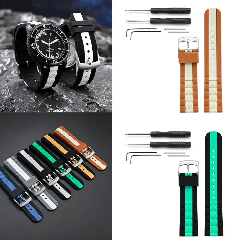 Correa de reloj de goma de silicona para Swatch X Blancpain Five Oceans, correa de repuesto de 22mm, pulsera deportiva Universal para Seiko Casio