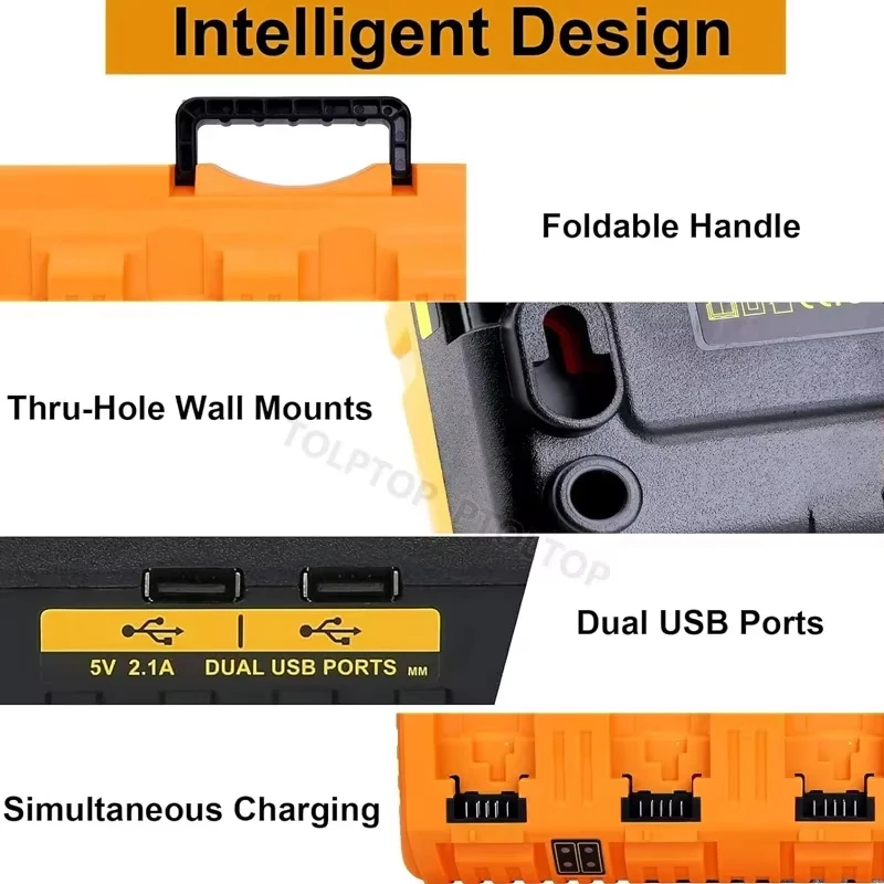 Battery Charger 4-Port 3A Current For D-ewalt 10.8V 12V 14.4V 18V 20V FlexVolt 20V 60V DCB127 DCB105 DCB118 DCB112 DCB104