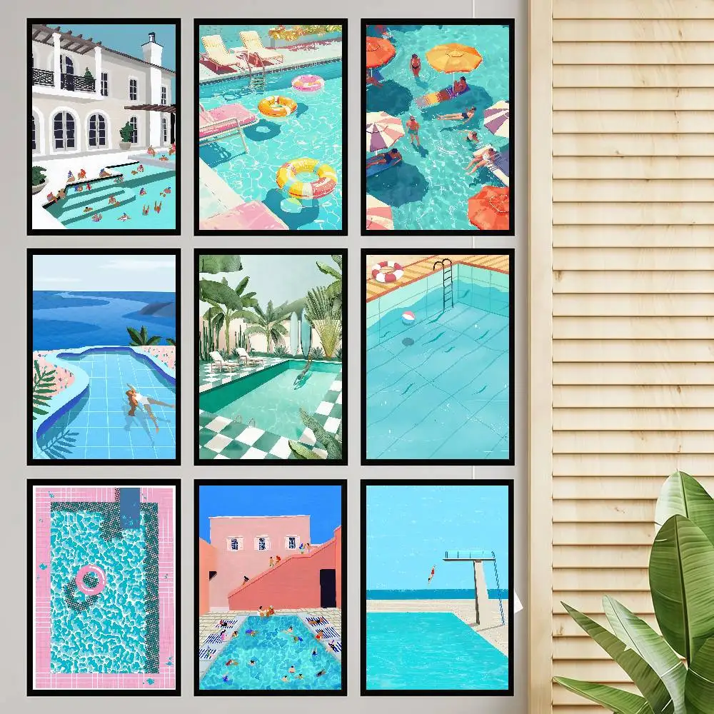 Pósteres clásicos Vintage para piscina de verano, impresiones de papel blanco, obra de arte, decoración de habitación Kawaii, 1 ud.