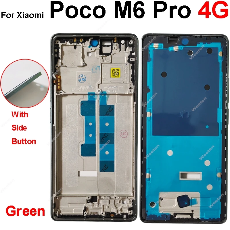 LCD Middle Frame Housing For Xiaomi Poco M6 Pro 4G Middle Frame Holder Cover With Volume Key Replacement Repair Parts