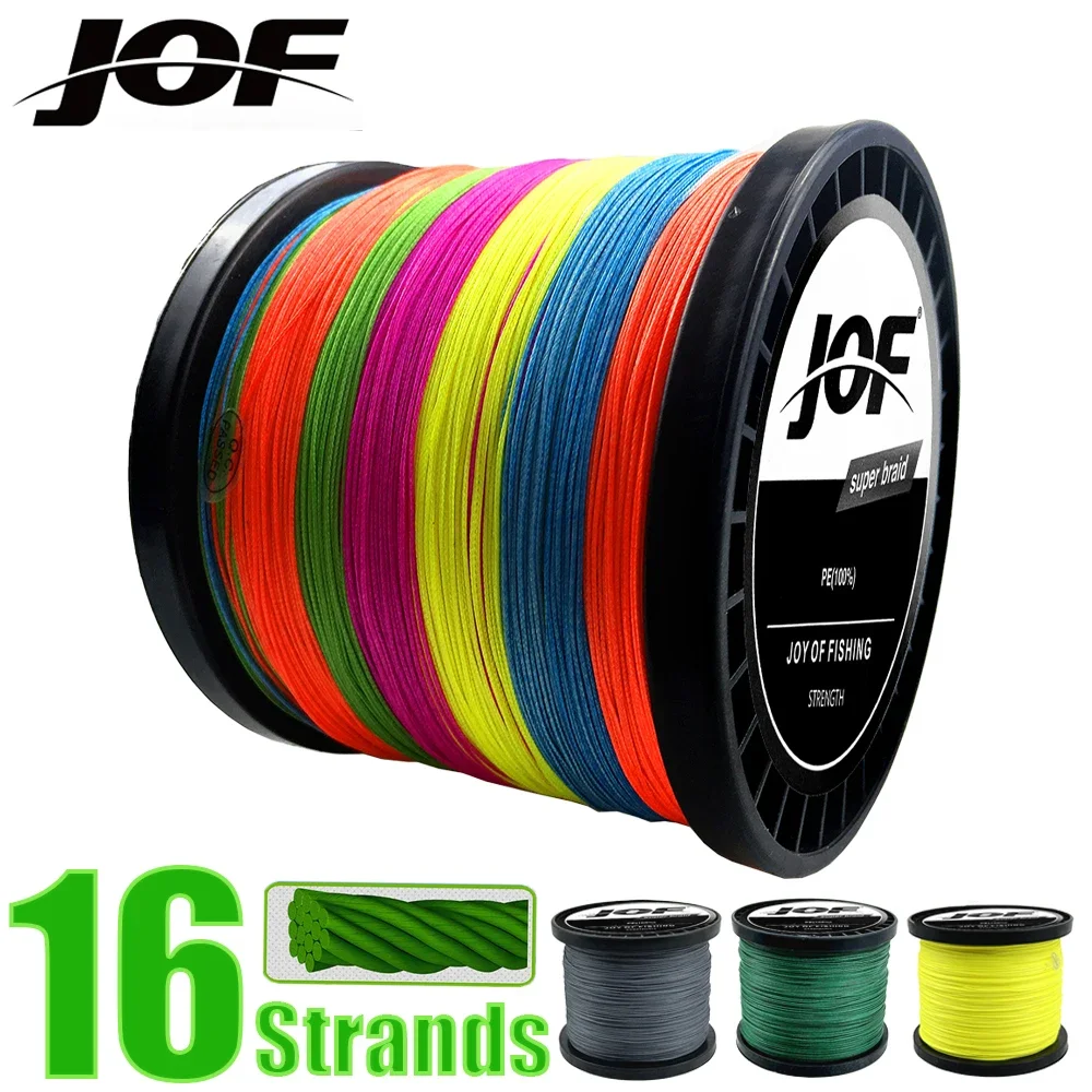 JOF 16 Strands Braided Fishing Line X16 Main Wire Abrasion Resistant Braid PE Lines Freshwater Saltwater Fishing Cord 10-90kg