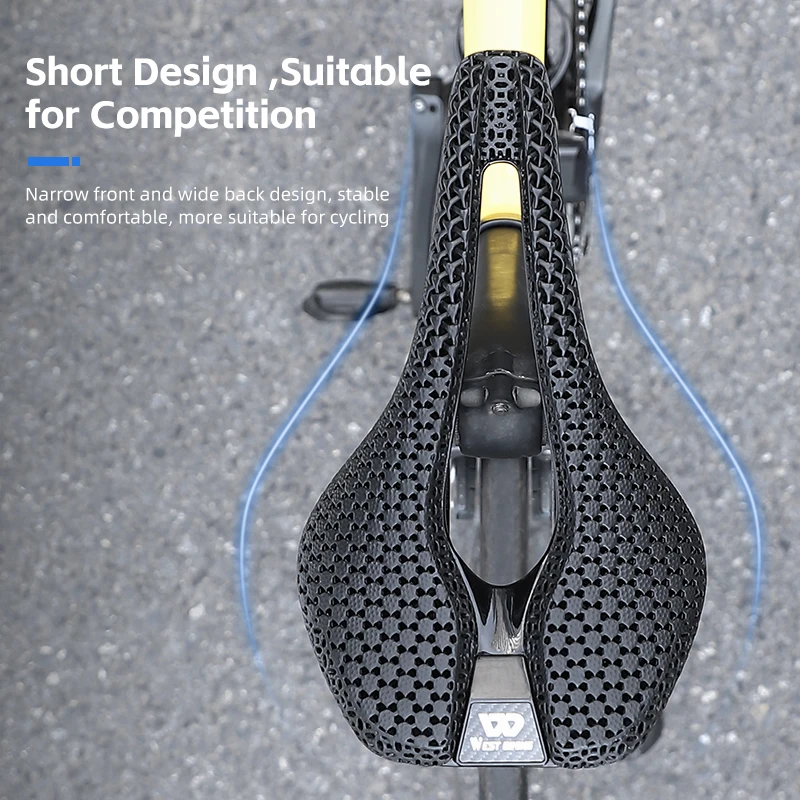 WEST BIKING 3D Printed Bike Saddle Ultralight T800 Carbon Fiber Prefessional Bike Saddle Short Nose Cushion Cycling Accessories