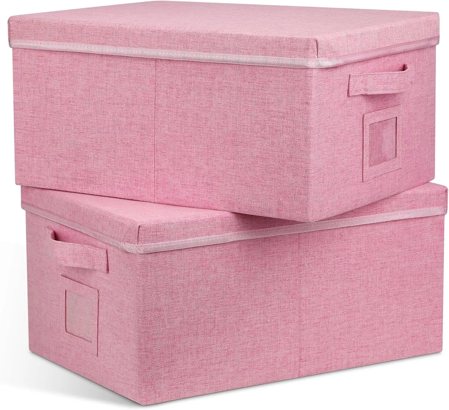 

22.8qt Closet Storage Boxes with Lids Pink Folding Keepsake Storage Bins Stackable Flat Lidded Carboard Storage Contaner for
