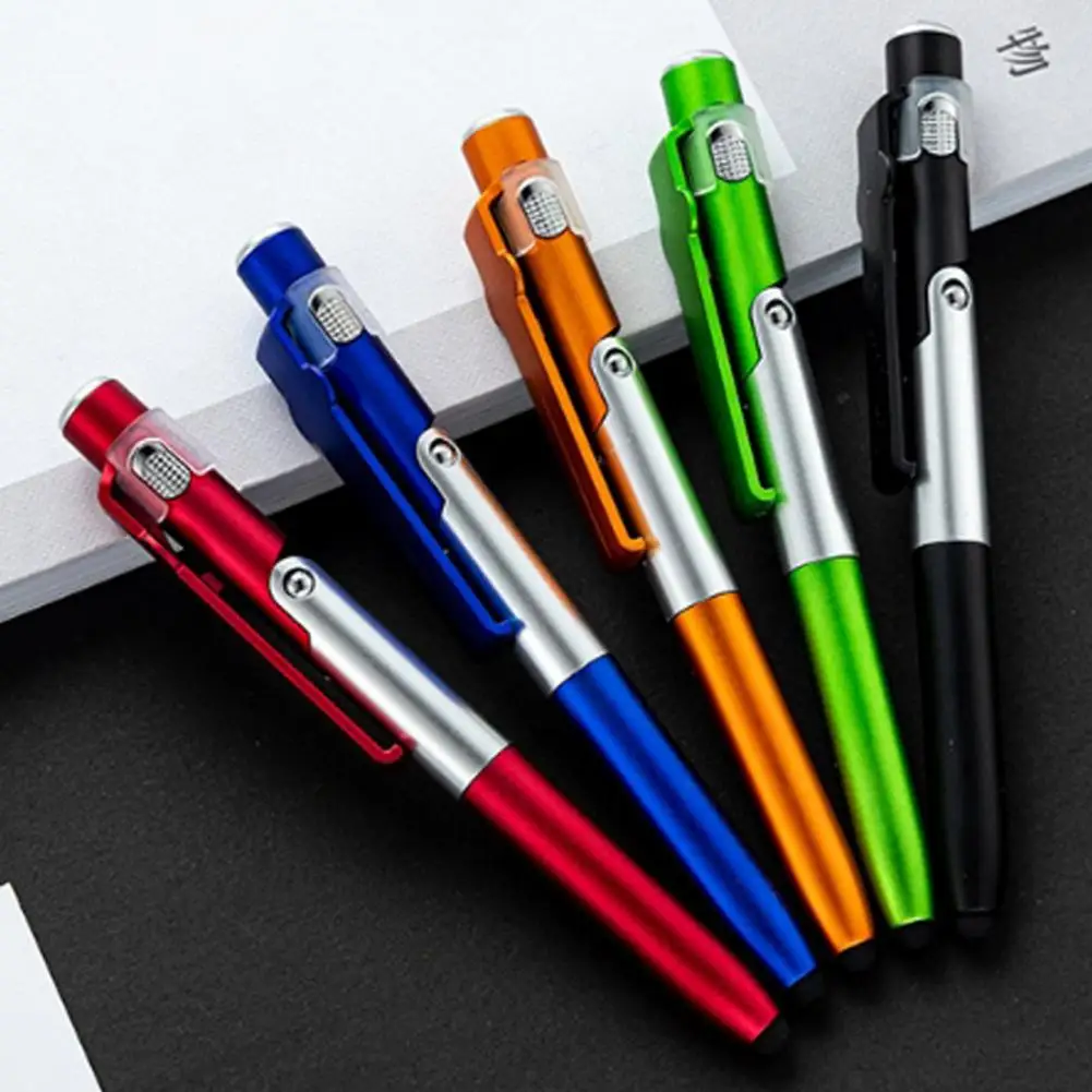 Bolpoin pena isi ulang tinta Gel bolpoin serbaguna 4-in-1 bolpoin dengan Stylus lampu Led dudukan telepon Ideal untuk kantor