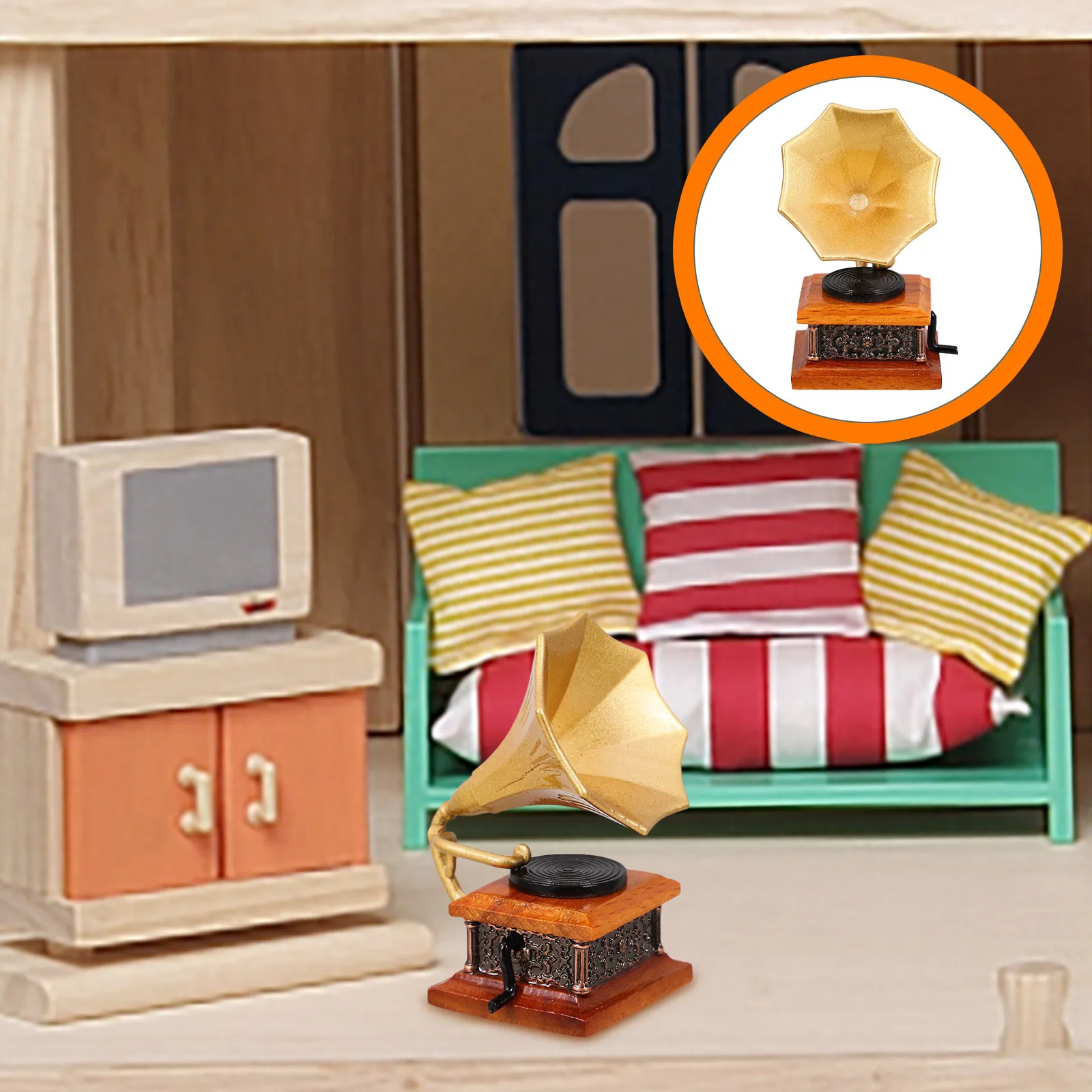 

Miniature Retro Phonograph Vintage Gramophone Simulation for Mini House Ornament Craft Accessories Landscape Decor