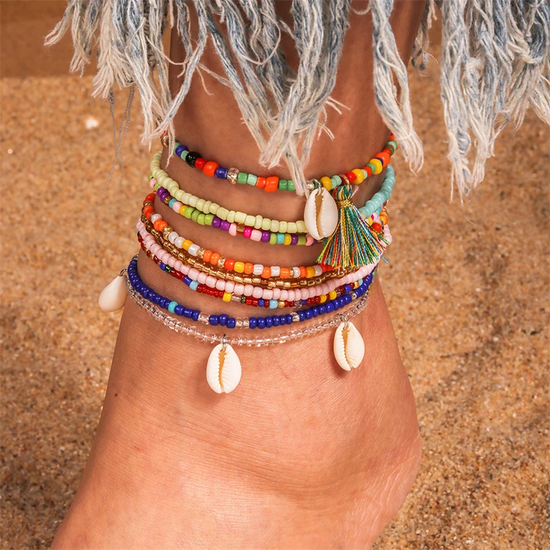 Cavigliere con perline colorate fatte a mano bohémien Summer Beach On Leg Foot Chain bracciale cavigliera donna ragazze gioielli per le vacanze