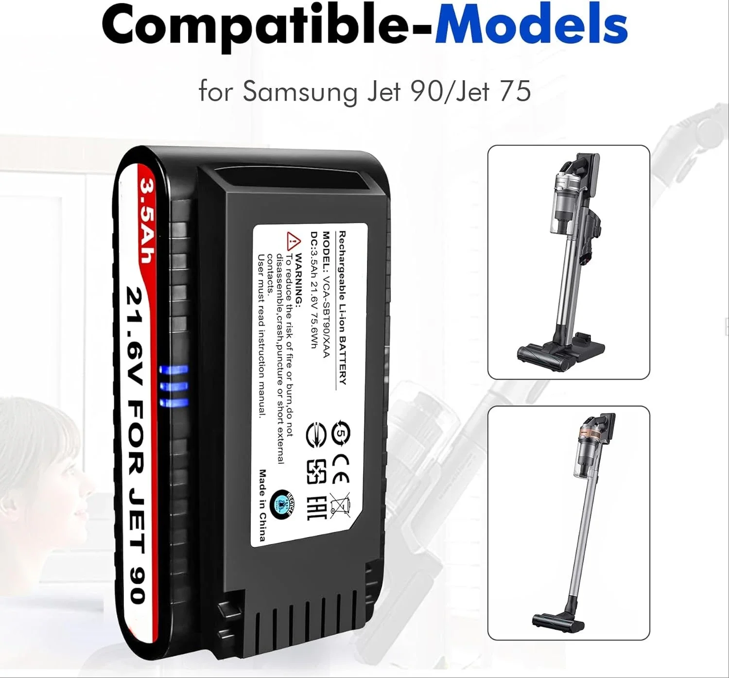 For Samsung Jet 75 Jet 90 Jet75 Jet90 VS70 VS9000 VS20T7532T1 Vacuum Cleaner Battery DJ96-00221A VCA-SBT90 VCA-SBT90E