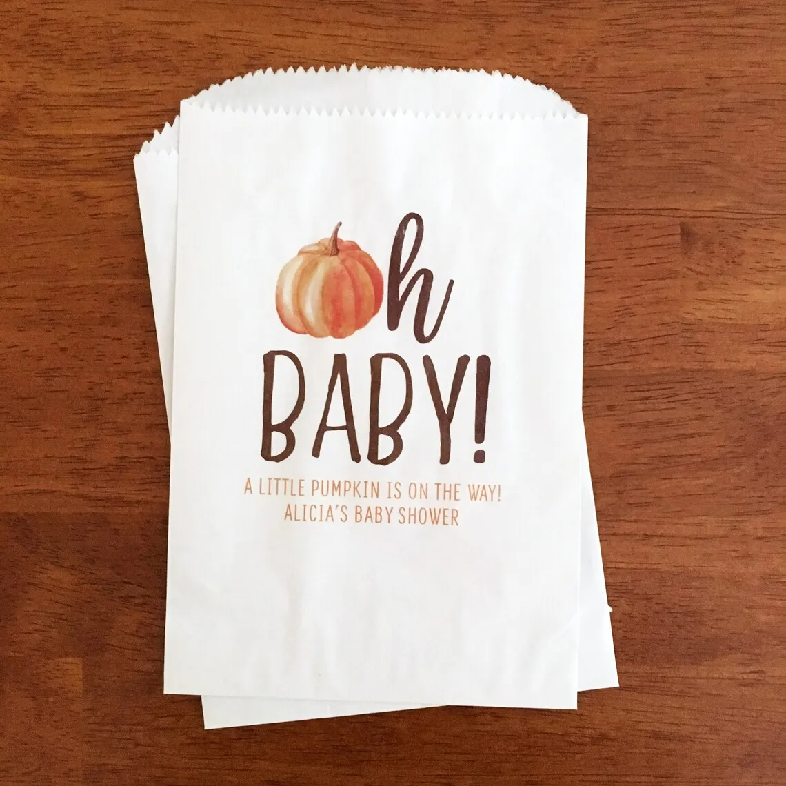 Fall Baby Shower Favor Bags - Little Pumpkin Baby Shower Boy, Girl - Autumn Baby Shower Decor - Oh Baby Cookie, Candy, Donut Bag