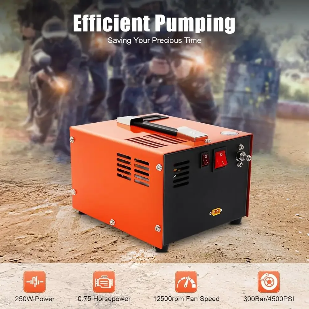 Portable 4500PSI 30Mpa High Pressure Air Compressor Kit with Manual Stop and Transformer, Powered by 12V DC or 110V AC