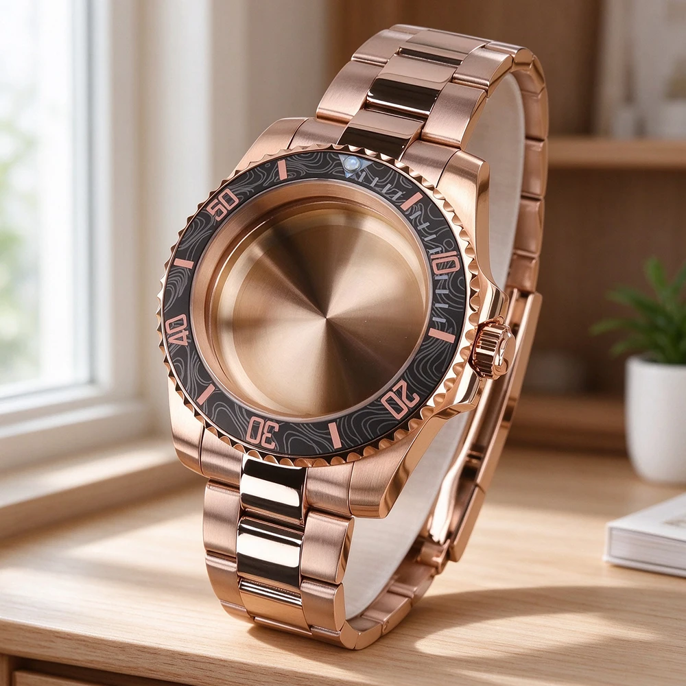 Women's 40MM Rose Gold Watch Case 316L Steel Strap For NH35 NH36 NH34 ETA 2824 Miyota 8215 Movt Sapphire Glass 20ATM Waterproof