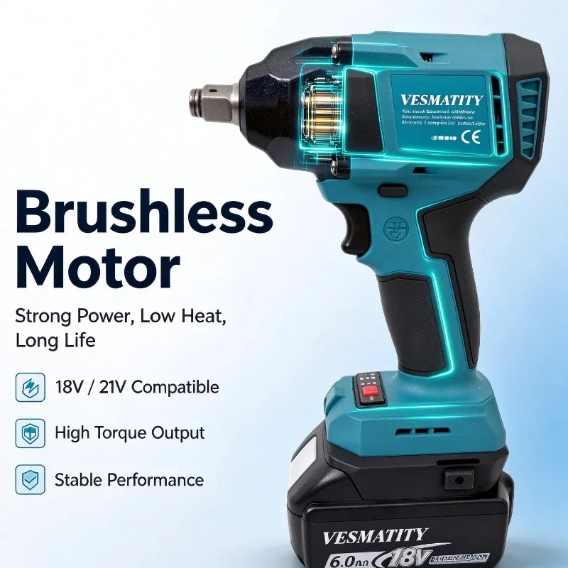 Brushless Electric Wrench 400N High Torque Cordless Impact Wrench Digital Display Power Tool for Car Tire Scaffold Repair