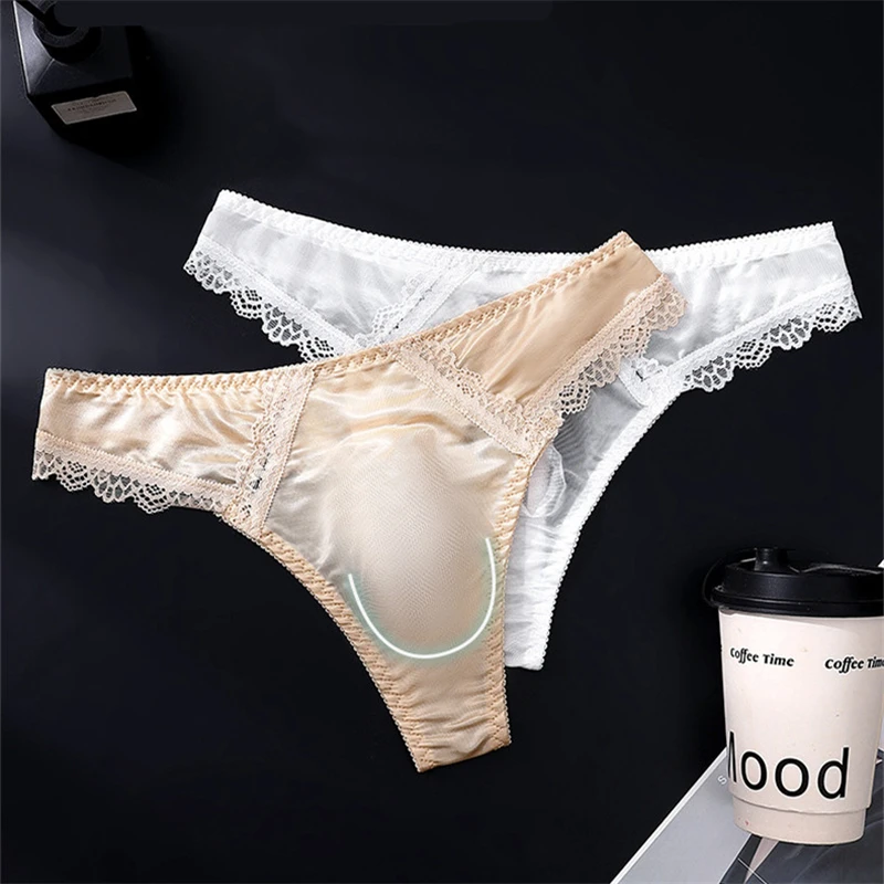 Sexys tøy men lingerie Ice silk man thong lace men's underwear 3D U convex tangas para hombres nuevos nude feeling string homme