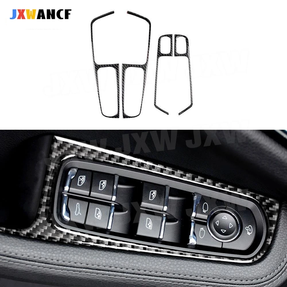 

JXWANCF 4 шт. углеродное волокно, кнопка переключения подъемника окна автомобиля, накладка на рамку, наклейки для Porsche Macan 2015-2018