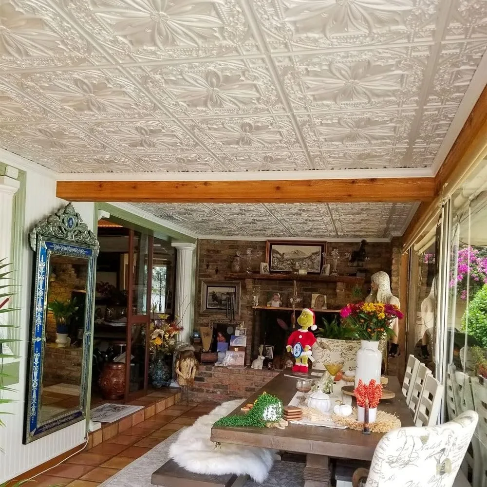 数時間でプレーンから美しいへ DCT10 ミラン PVC 2フィート x 2フィート レイインまたは接着式天井タイル（カバー/40平方フィート）、グラファイトゴールド、10枚入り