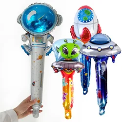 8pcs/lot 50cm Handheld Astronaut Rocket UFO Foil Balloon Boy Birthday Out of Space Theme Party Decorations  Air Globos Toys