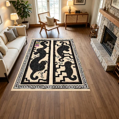 Tribal Primitive Animal Pattern Ethnic Carpet Floor Mat African Indigenous Art Non-Slip Floor Rug Suitable for Living Room Home Decoration
