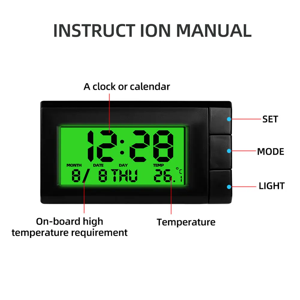 2 in 1 Car Electronic Intelligent Watch Auto Temperature Gauge LCD Display Digital Calendar Clock Thermometer for Vehicle Parts view 4