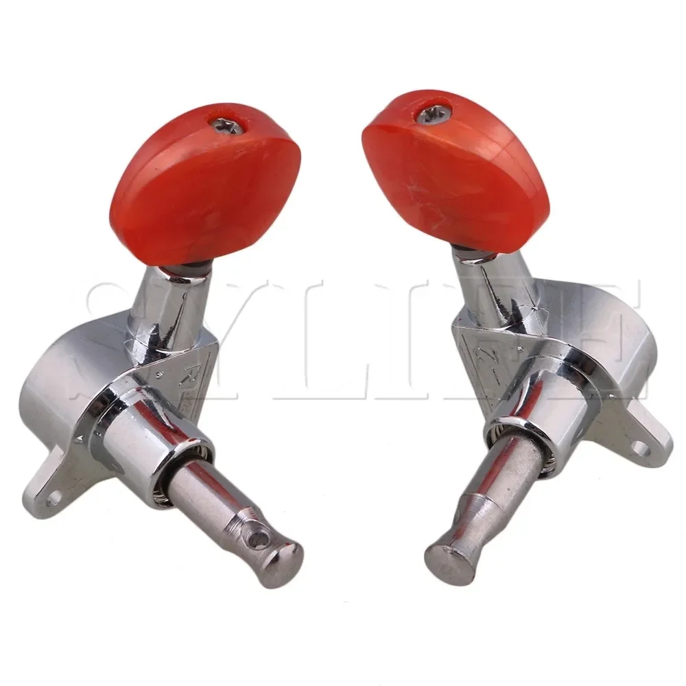 6-Piece Folk Guitar Tuners - 3L3R Red Pearl Chrome Closed-Back Pegs