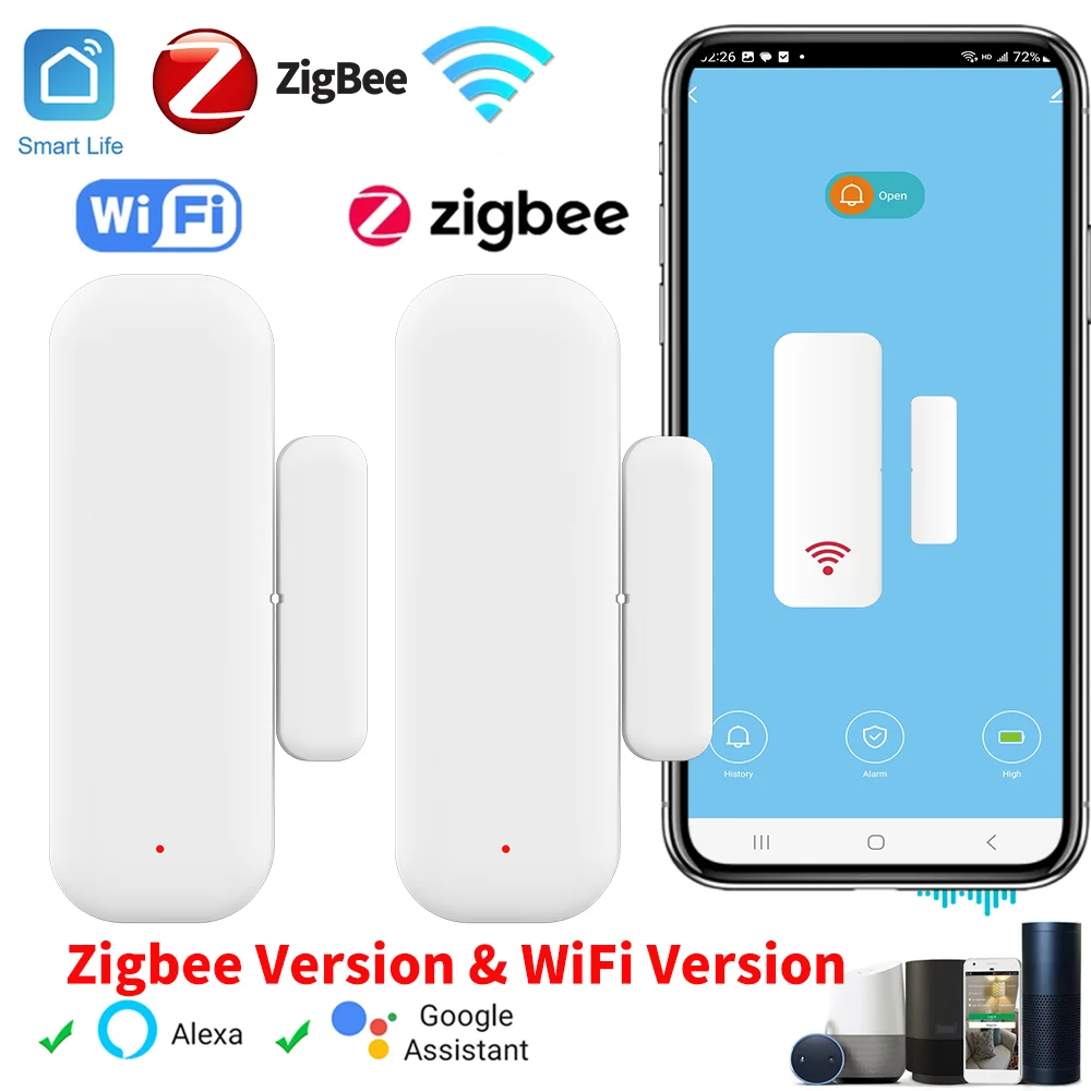 Czujnik otwarcia drzwi/okien Tuya WiFi Zigbee, czujnik kontaktowy do inteligentnego domu, zdalne sterowanie przez aplikację Smart Life, kompatybilny z Yandex Alexa