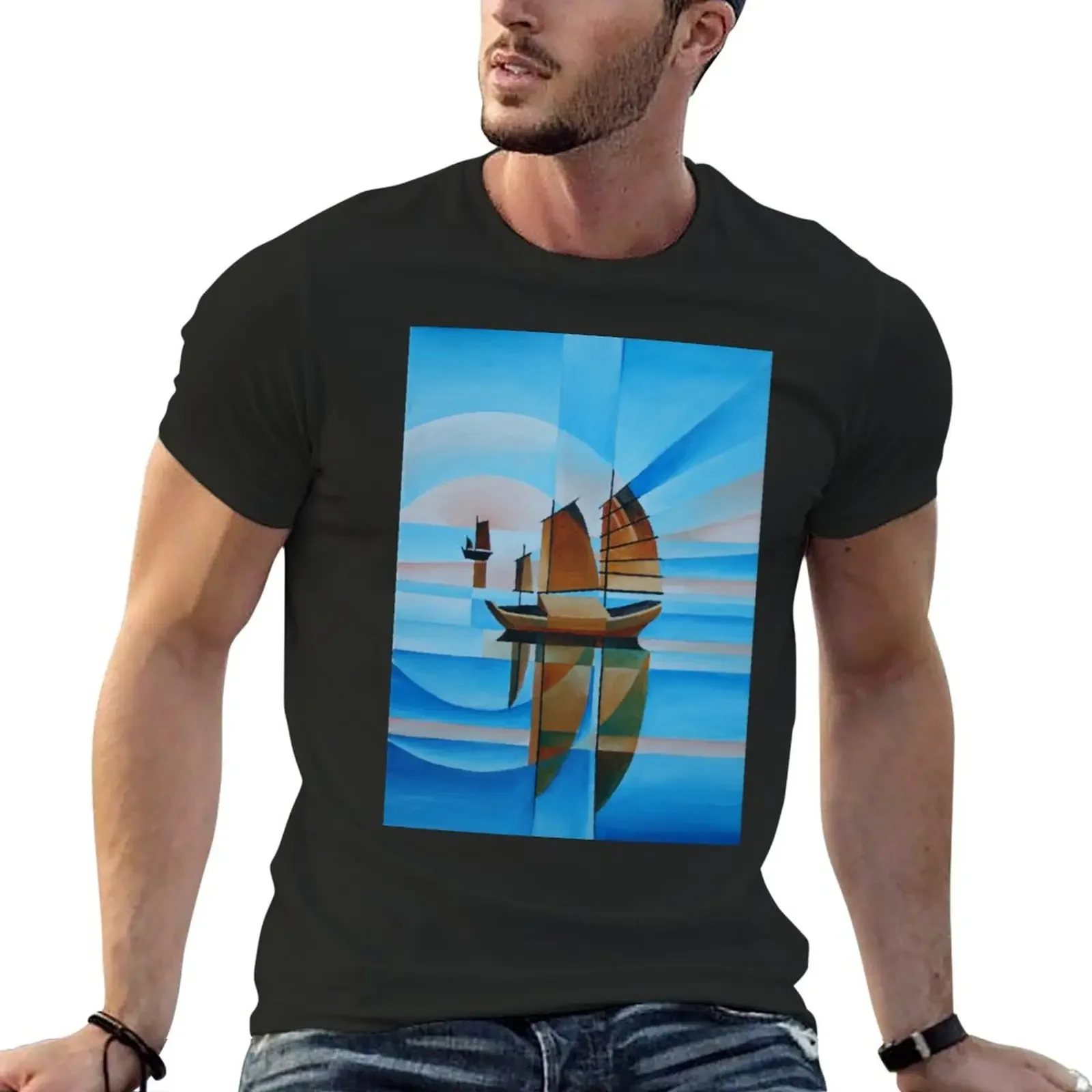 Soft Skies, Cerulean Seas and Cubist Junks T-Shirt heavyweights funnys mens vintage t shirts