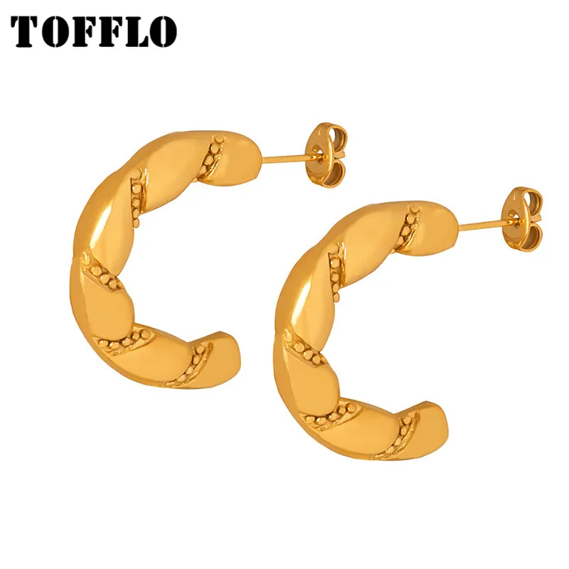 

TOFFLO Stainless Steel Jewelry Twisted Ring Fried Dough Twists Chain Earrings Women's Fashion Earrings BSF861