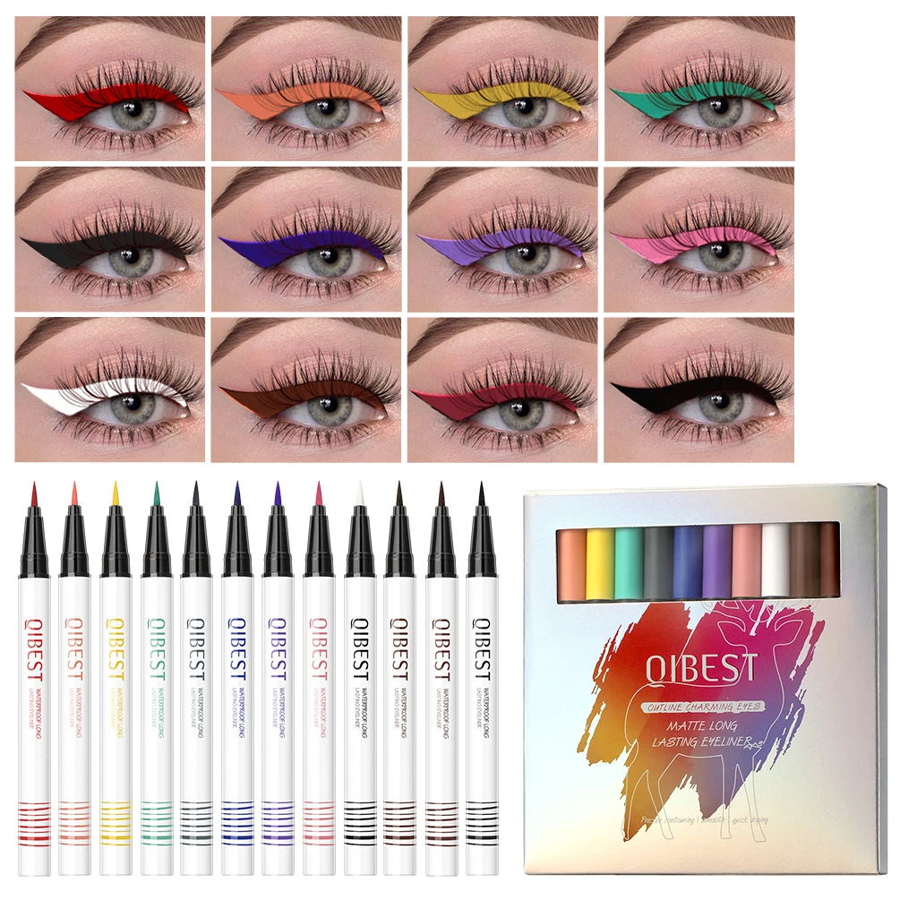 

QIBEST Colored Eyeliner Set Waterproof Eyeliner Pencil Long Lasting Matte Eye Liner Makeup Cosmetic Beauty Colorful Liner Eyes