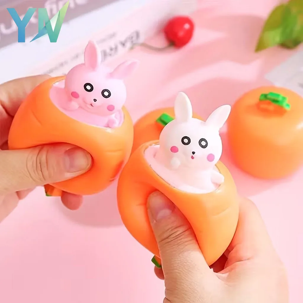 1-40PCS Children Stress Relief Easter Carrot Bunny Giant Squishy Toy Squeeze Cup Telescoping Fidget Pocket Small Gift Novelty