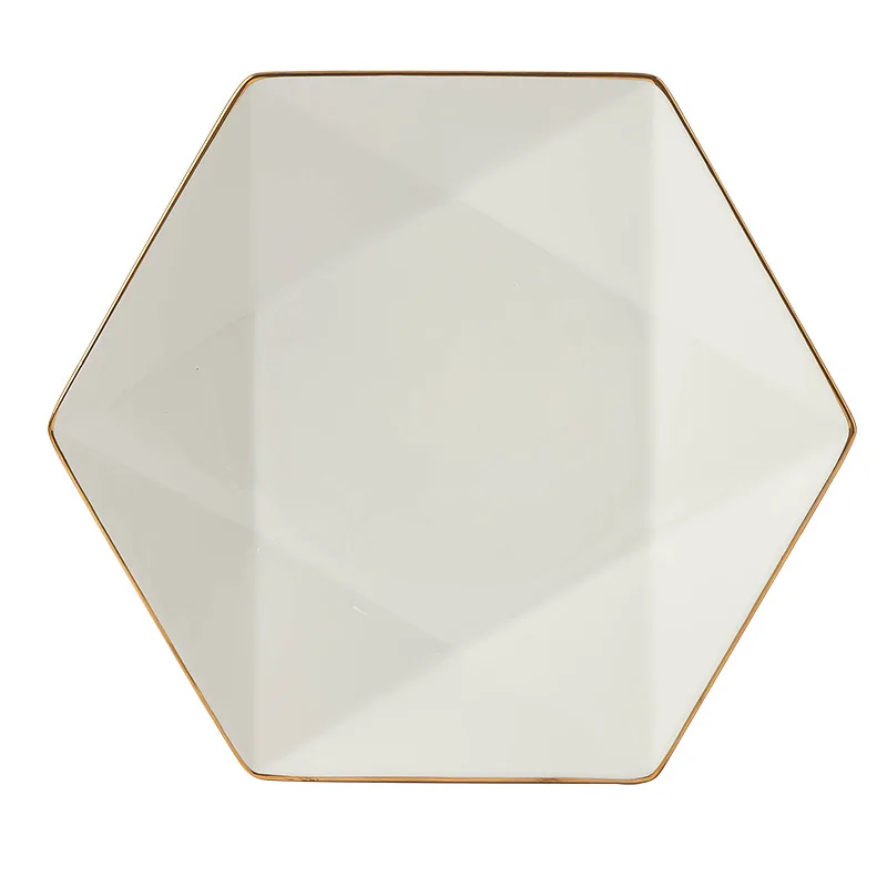 Gold Stroke Ceramic Plate Creative Hexagon Decor Western Restaurant Steak Dish Afternoon Tea Desktop Cake Plates Kitchen Cutlery