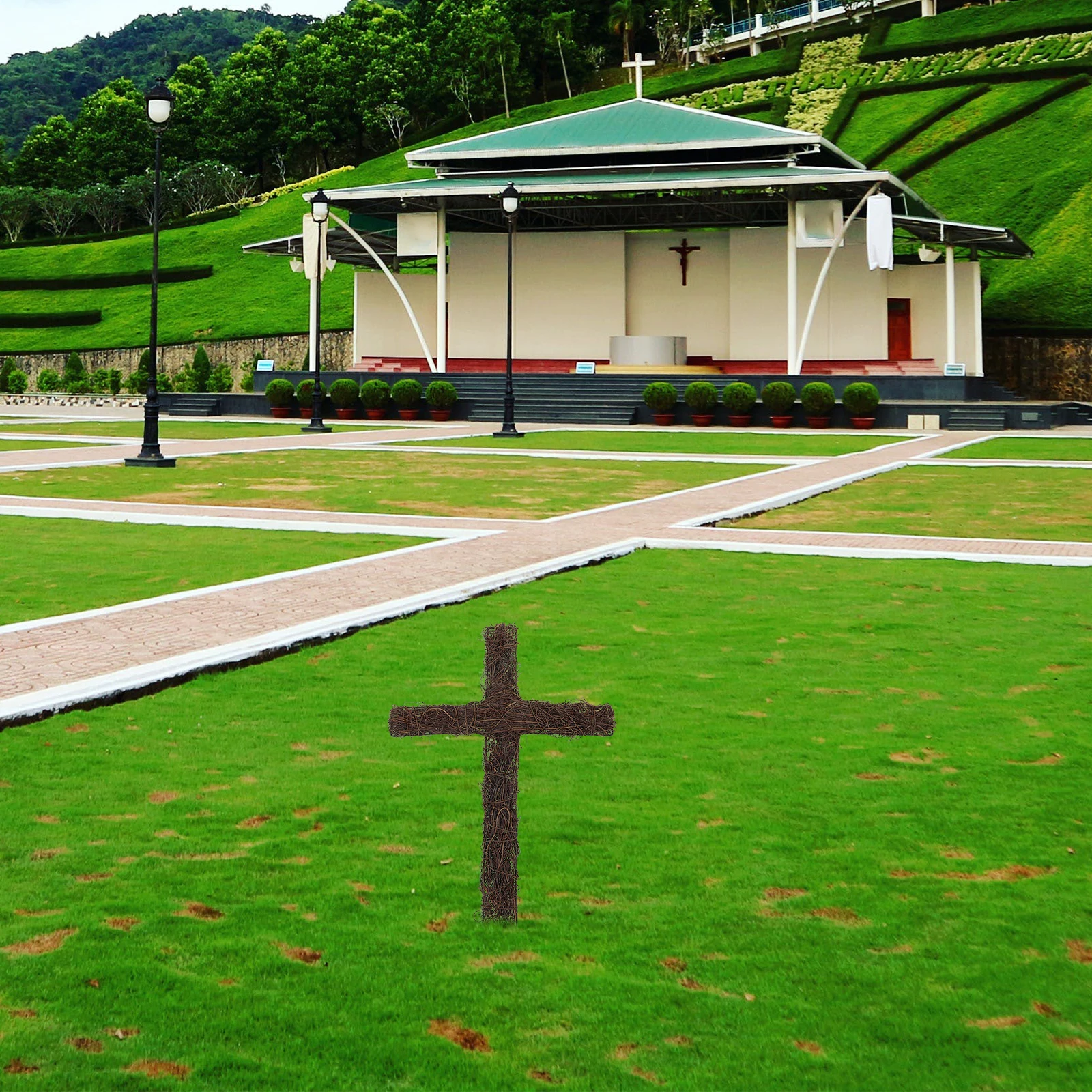 

Rattan Cross Stake Decoration Woven DIY Wreath Garden Material Outdoor Wedding Party Supplies Retro Beliefs Religious Compact