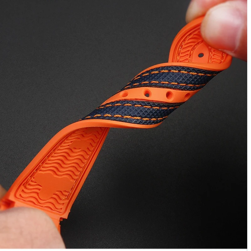 20mm 21mm 22mm para Omega Seamaster 300 Planet Ocean 600 correa de reloj de goma de nailon silicona 9900 naranja impermeable correa de reloj para hombres