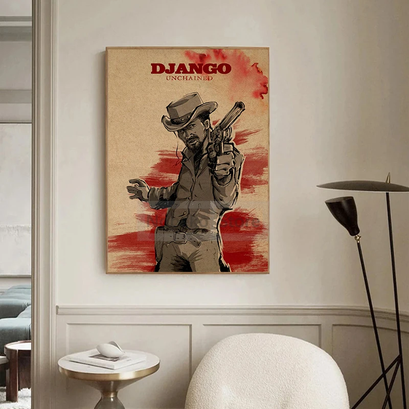 الأفلام الغربية الكلاسيكية جانغو غير المقيد الرجعية الملصقات الفيلم القديم يطبع حائط لوح رسم الفن صور ديكور غرفة المنزل #2