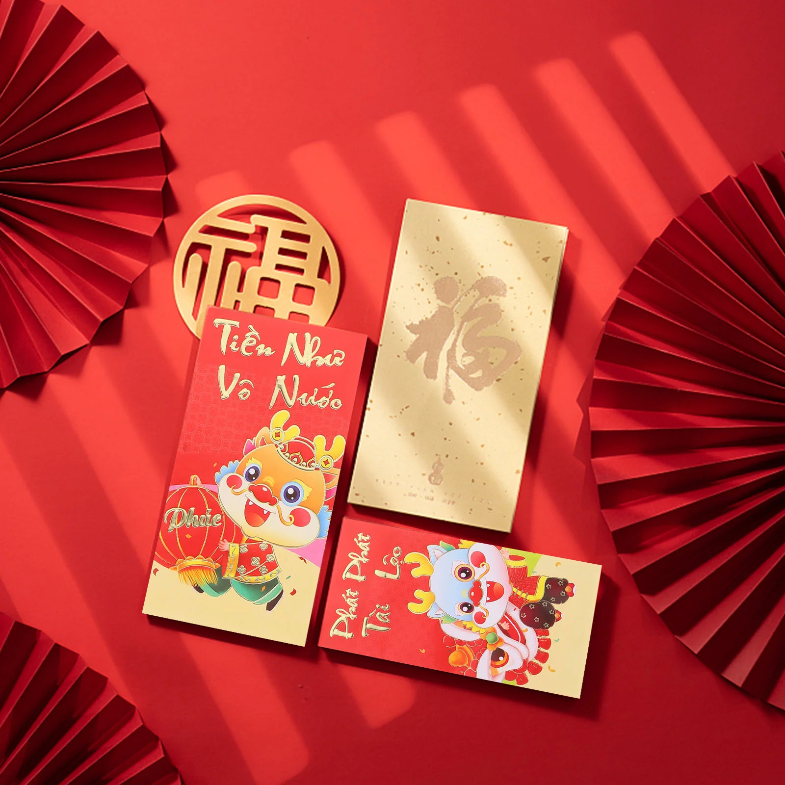 36 Pcs Vietnamese Red Envelope Cartoon Ceremony Packet New Year Money Bag Dragon Pocket 2024