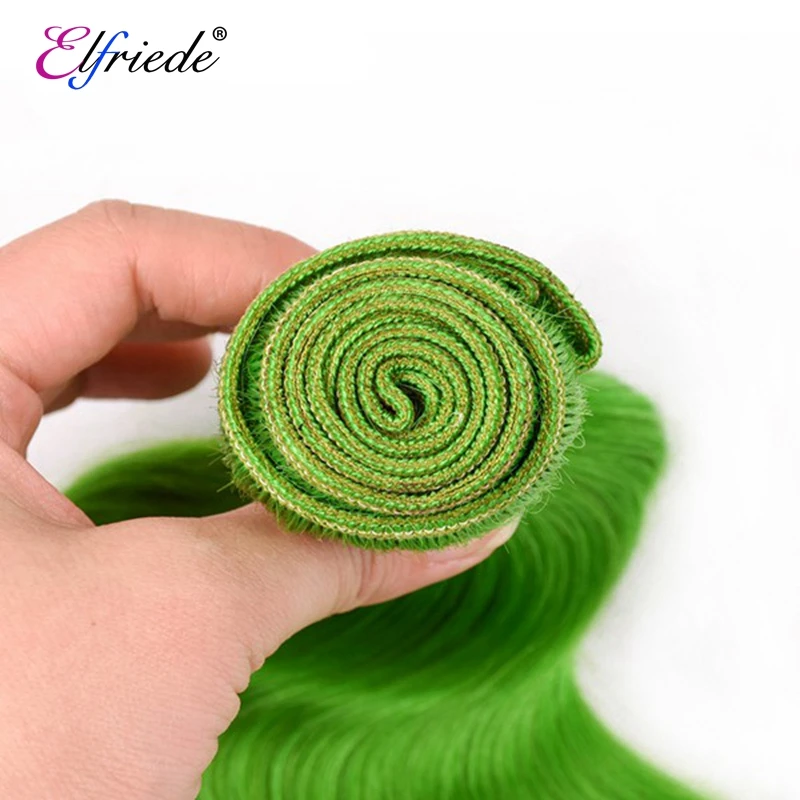 Elfriural-Light Green Body Wave Precolored Pacotes de cabelo humano, 100% extensões de cabelo humano, costurar na trama, ofertas, 3 Pacotes, 4 Pacotes