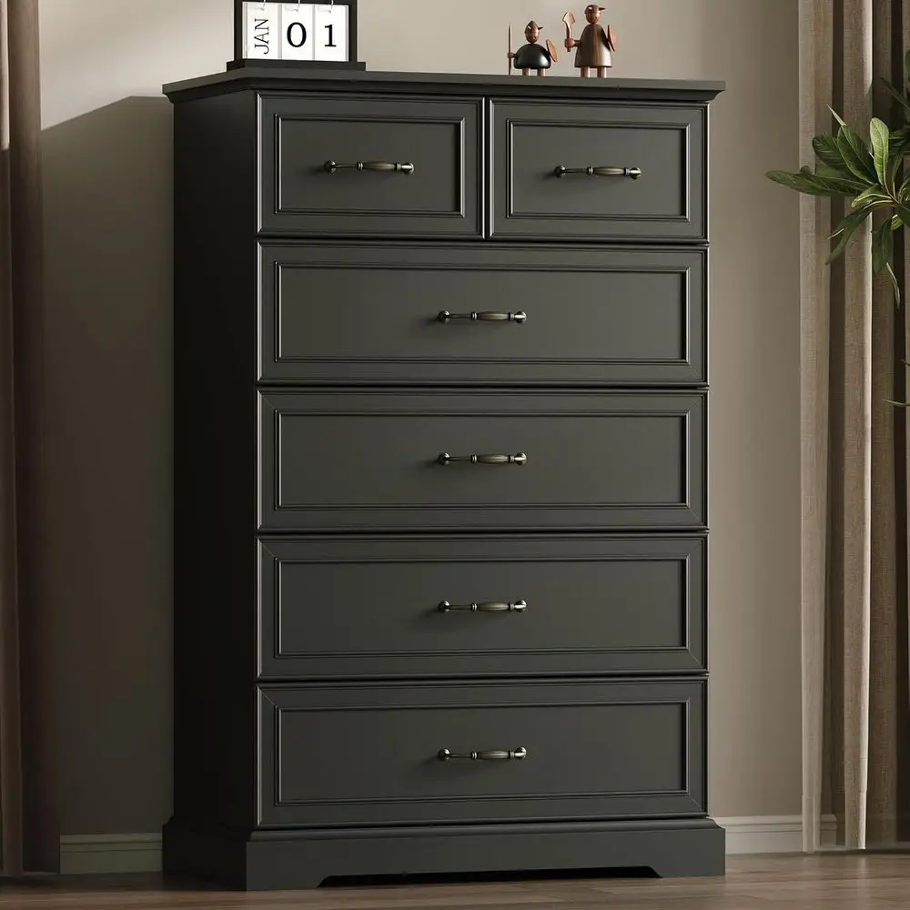 DAFIFY Cômoda de 6 gavetas para quarto, 49 cômodas modernas com gavetas profundas e alças de bar, suporte de TV de madeira rústica, órgão de armazenamento de madeira