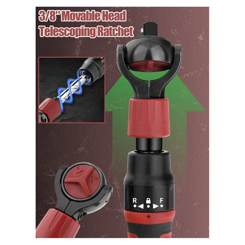 

3/8-дюймовый приводной ключ с трещоткой, стальной 72-зубчатый трещоточный ключ с гибкой головкой, переключатели, ручной инструмент-A33R