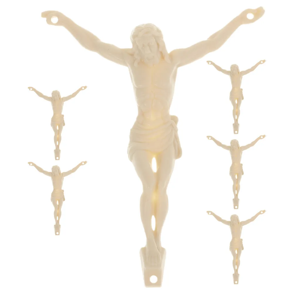6Pcs Plastic Jesus Sculpture Set Religious Decoration Miniature Handcrafted Cross DIY Ornament for Church Home Office