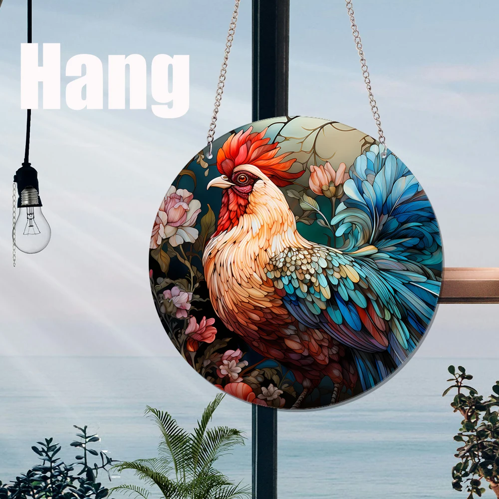 1 pc art Rooster Acrylic Pendant Acrylic Signboard Glass Pattern Home Decoration Window Hanging Sun Catcher Door And