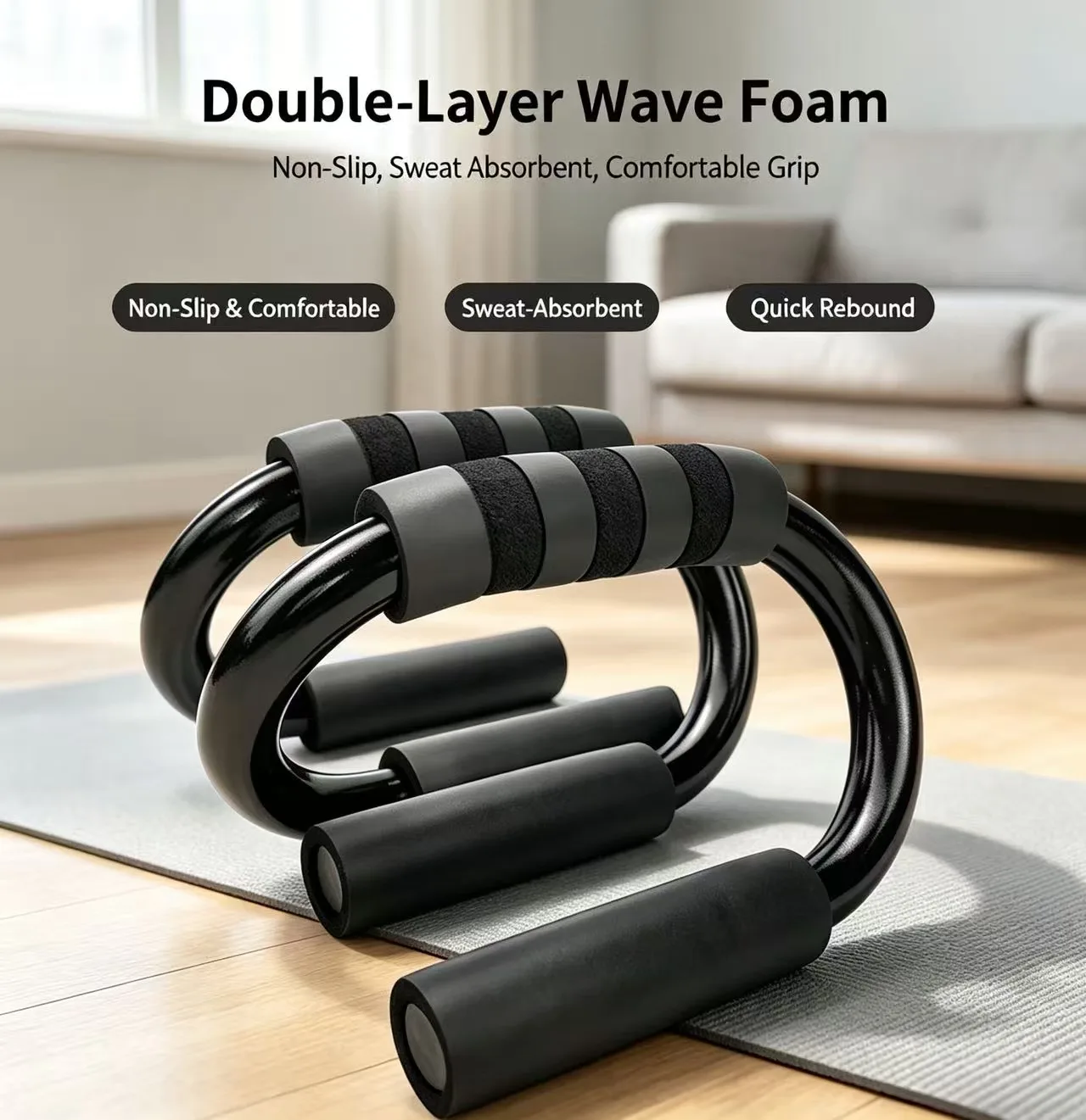 S-Shaped Carbon Steel Push Up Bars, Non-Slip Sweat Absorbent Handles, Portable Home Chest & Arm Training Pushup Stands
